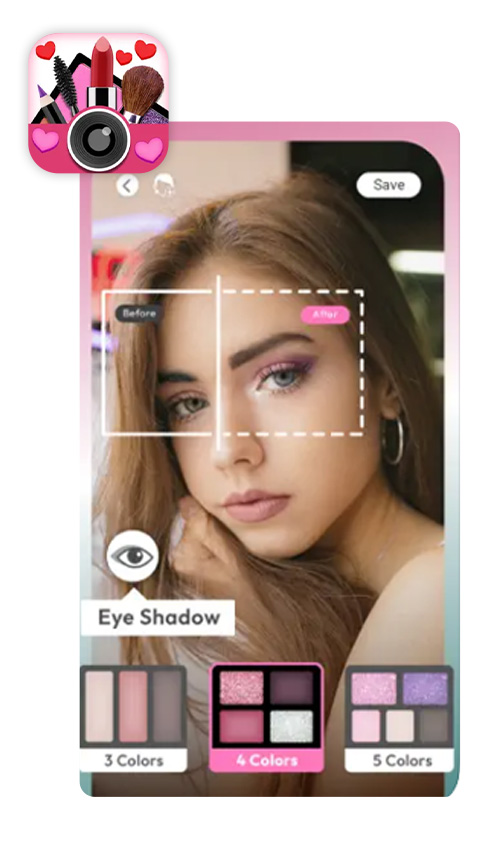 UI of YouCam Makeup to put on eye makeup